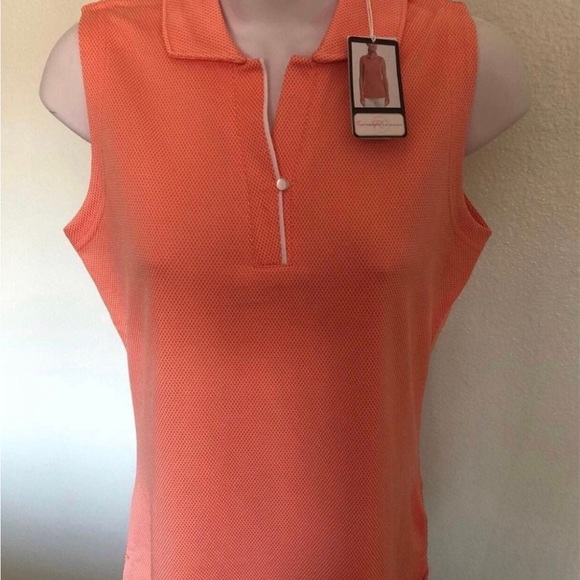 Lot 2 Dri-wick sleeveless Women’s S Small Pastel Mint/Salmon Zip Polo Shirts NWT - Picture 2 of 11